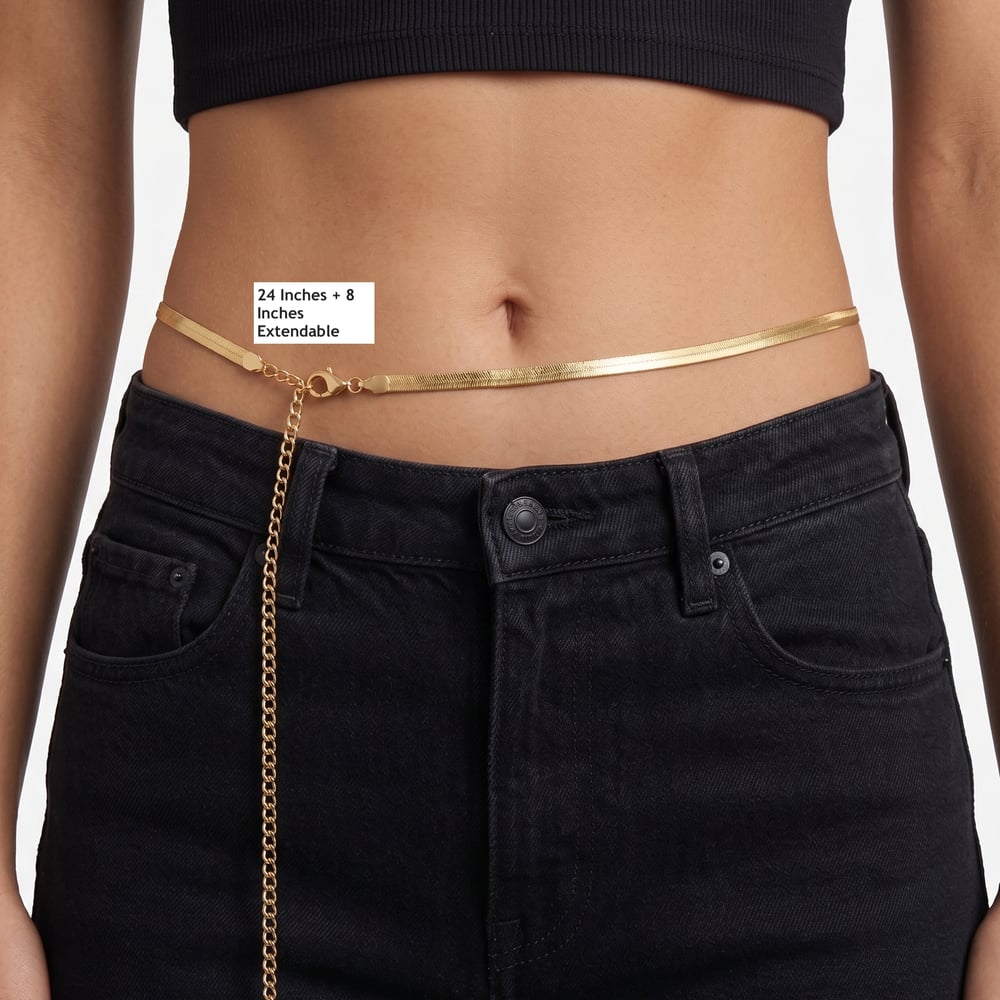 Handmade Stainless Steel 18K Gold Flat Waist Chain